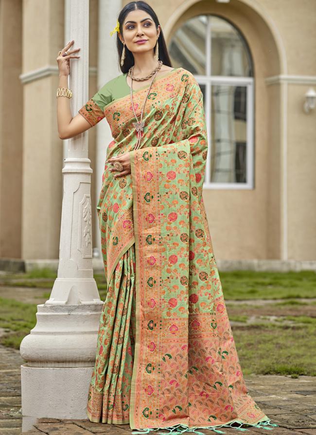 Silk Pista Green Festival Wear Printed Saree